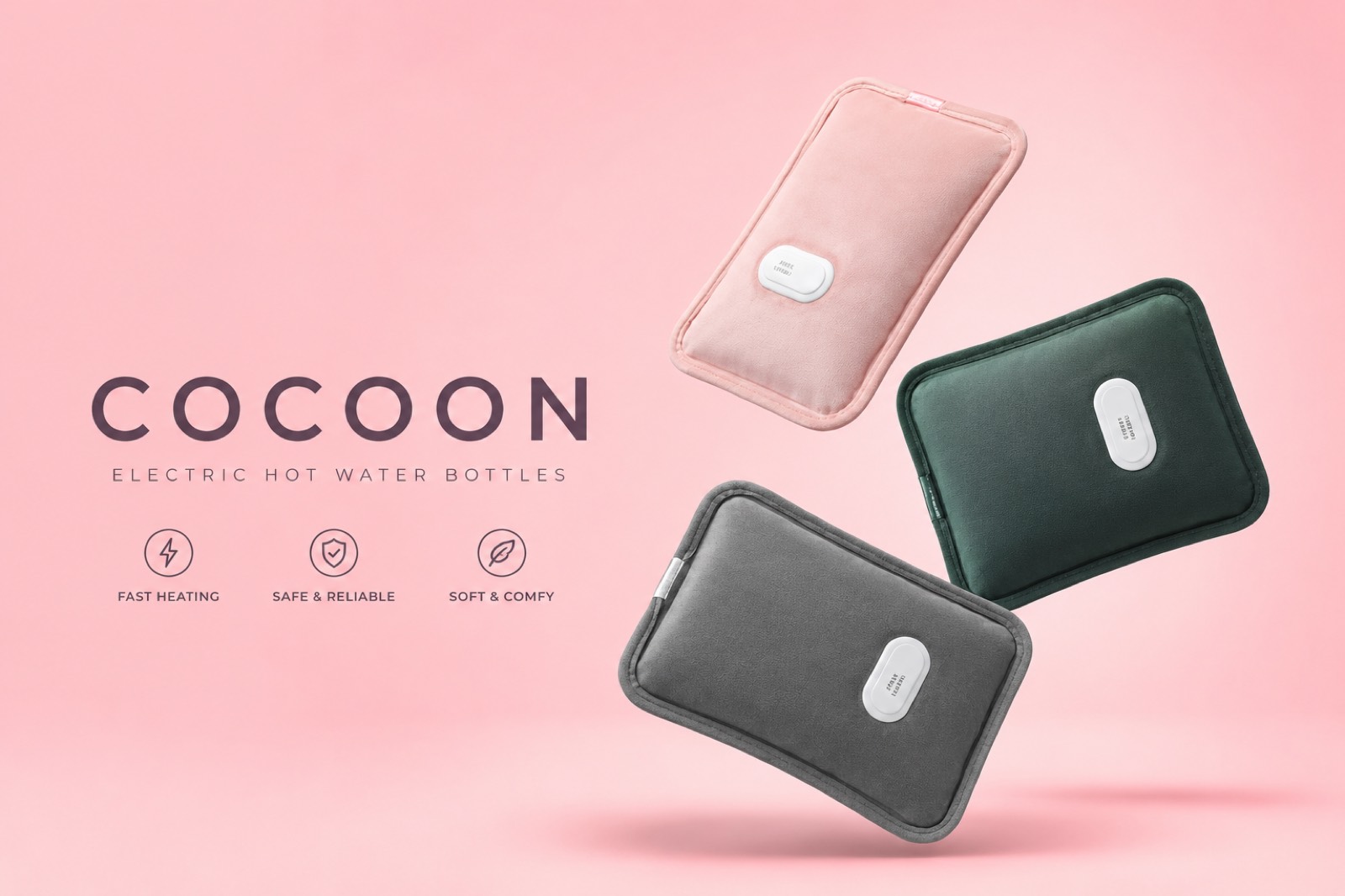 Cocoon electric hot water bottles — fast heating, safe and reliable, soft and comfy